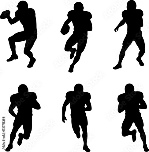 American Football Players Action Silhouette Set
