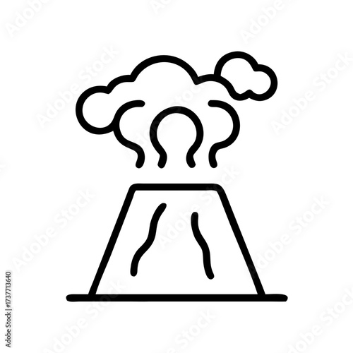Geothermal steam vent with smoke rising from volcanic mountain  