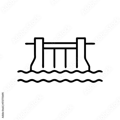 Hydroelectric dam illustration with water waves below  