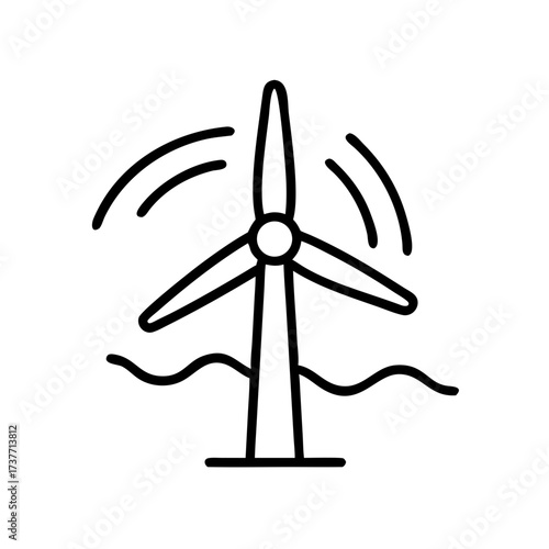 Wind turbine icon with wavy lines representing water  