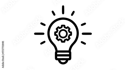 Innovation and idea generation icon with lightbulb and gear, representing creative thinking, engineering solutions, and technological development.