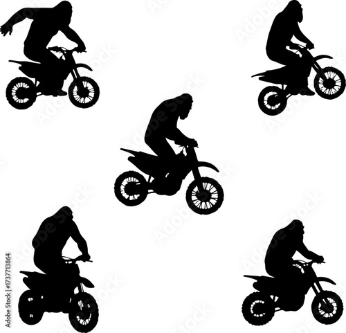 Bigfoot Riding a Bicycle Silhouette Set