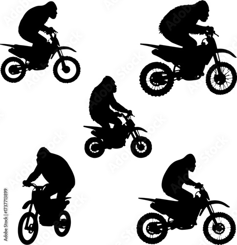 Bigfoot Riding a Bicycle Silhouette Set