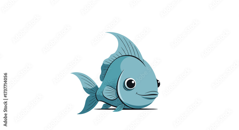 Obraz premium A cute cartoon blue fish swims in a simple illustration style.