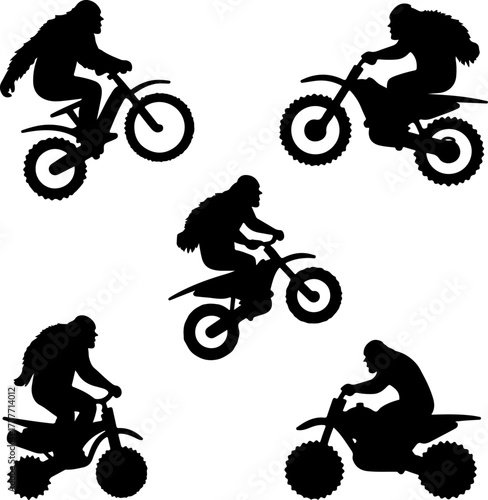 Bigfoot Riding a Bicycle Silhouette Set