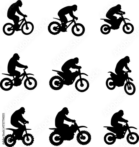 Bigfoot Riding a Bicycle Silhouette Set