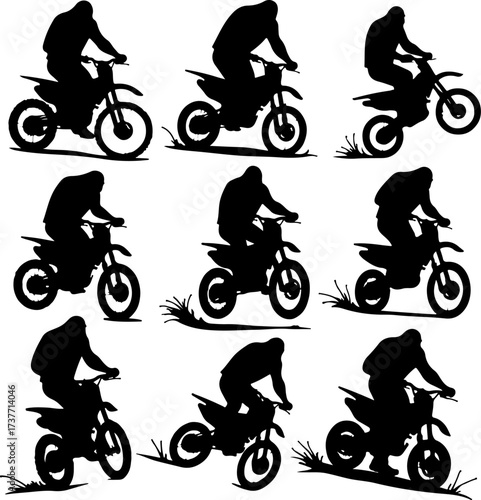 Bigfoot Riding a Bicycle Silhouette Set
