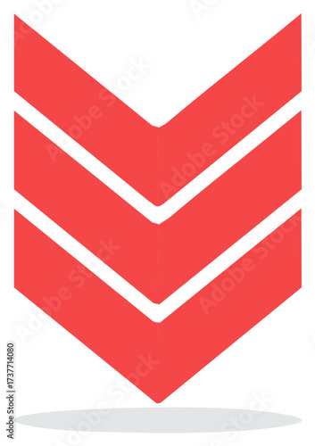 Triple Red Chevron Down Arrow Icon Pointing Downwards with Shadow