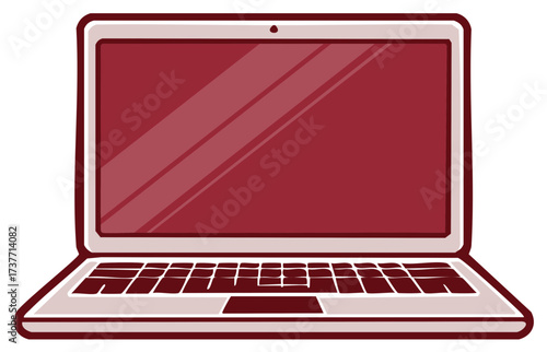 Cartoon Illustration of an Open Laptop with a Deep Red Screen and a Light Grey Frame