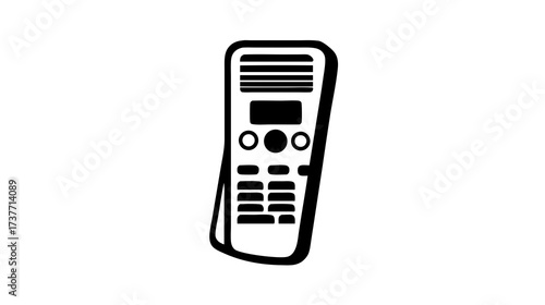 Universal remote control device black and white icon. Simple wireless media controller for home electronics and entertainment technology.