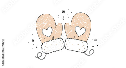 Cozy knitted mittens with hearts for a warm winter season.