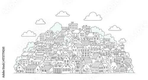 A densely populated urban landscape viewed from afar showing many buildings clustered together.