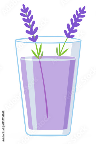 Lavender sprigs in a glass of purple liquid drink illustration