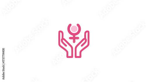 Hands gently holding a feminine gender symbol, representing women's support, care, and empowerment on a clean white background.