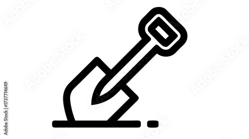 Simple black outline icon of a shovel digging into soil, symbolizing construction work, gardening, or excavation.