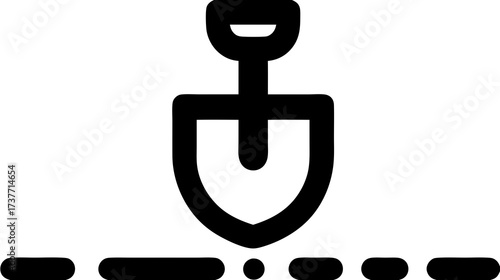 Shovel Digging into Ground Icon Vector Illustration. Outline Gardening Tool Symbol for Construction, Cultivation, and Work Concept.
