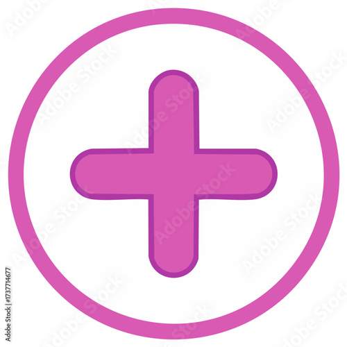 Add Button Icon - Pink Cross Sign in a Circle - Plus Symbol