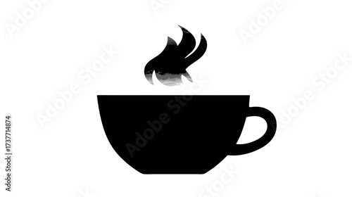 Simple black coffee cup icon with rising steam, symbolizing a hot beverage, caffeine, a warm drink, or cafe service.