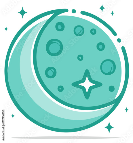 Stylized Crescent Moon with Stars and Celestial Elements
