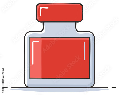 Cartoon illustration of a bottle filled with a red liquid, medical design.