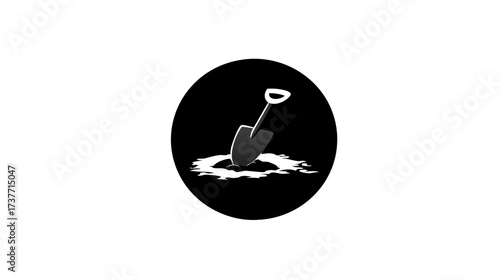 Vector icon of a shovel digging into earth, representing excavation, gardening, construction, or discovery in a minimalist style.