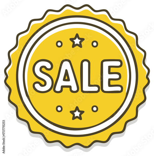 Yellow Sale Badge with Stars and Dots for Promotions, Discounts, and Special Offers on Products and Services