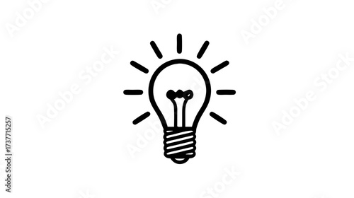 Outline light bulb icon with rays, symbolizing bright idea, innovation, creativity, inspiration, solution, and clear thinking concept