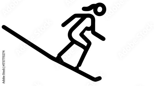 Line art icon of a downhill skier in action, representing winter sports, snow activities, and outdoor recreation on a slope
