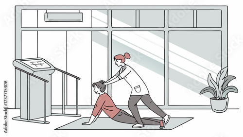 Physical therapy rehabilitation exercise with therapist assistance and patient recovery support