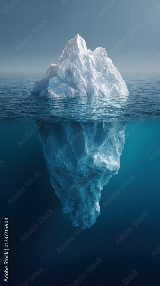 Obraz premium A High Resolution image of iceberg floats in the ocean with its submerged portion visible too.