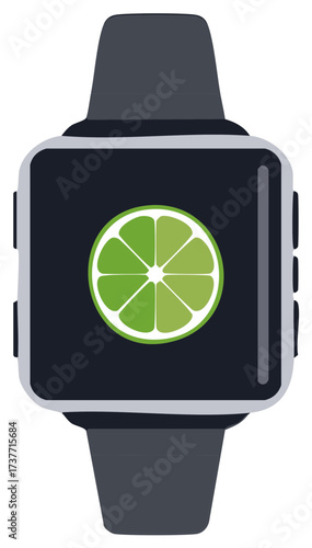 Smartwatch Displaying Fresh Green Lime Slice Icon Modern Digital Device