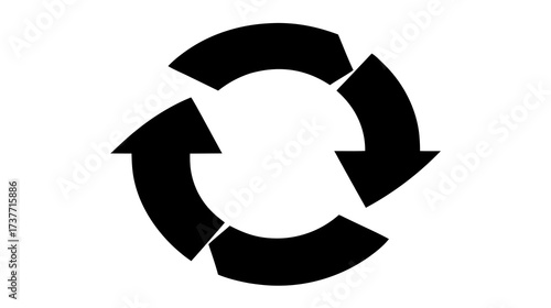 Black recycling symbol, three chasing arrows representing environmental sustainability, circular economy, and eco-friendly waste reduction icon.