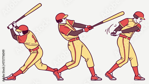 Baseball player hitting swing sequence vector illustration sports athlete action pose