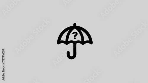 Umbrella with Question Mark Icon. Symbolizing Protection, Risk, Uncertainty, Help, or Support. Minimal Vector Illustration.