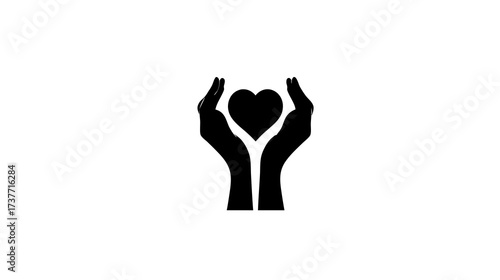 Hands holding heart icon. Symbol of care, love, support, health, charity, community, and protection. Vector graphic illustration.