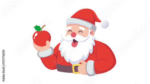Cartoon santa claus holding red apple christmas holiday season vector illustration