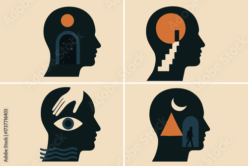 Symbols of Consciousness – Minimalist Concept Illustration