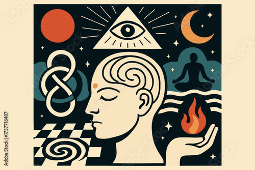 Symbols of Consciousness – Minimalist Concept Illustration