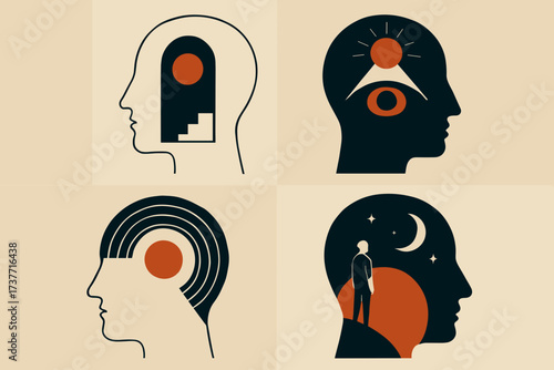 Symbols of Consciousness – Minimalist Concept Illustration