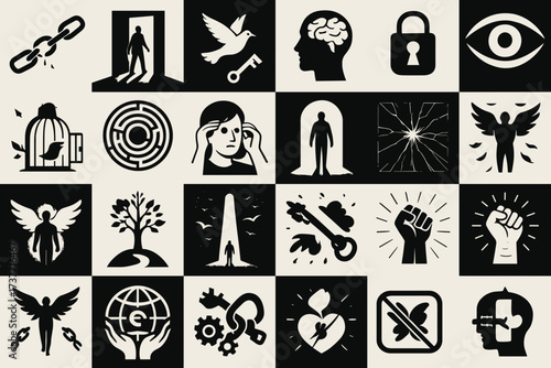 Freedom and Control Concept Icons Set