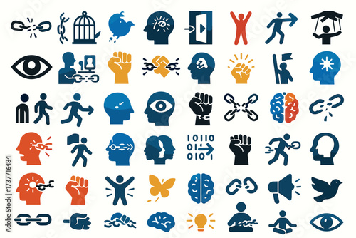 Freedom and Liberation Concept Icons Set