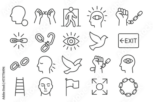 Freedom and Liberation Line Icons Set