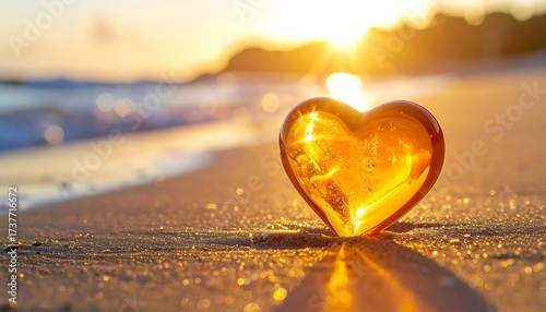 Heart on beach at sunrise
