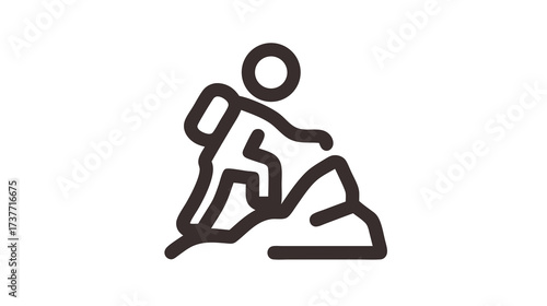 Climber on Mountain Icon Vector. Outdoor Adventure, Hiking, Mountaineering Sport Symbol. Minimalist Line Art Graphic