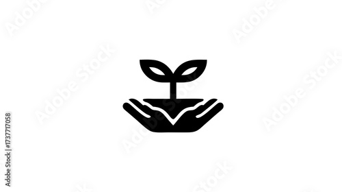Plant sprout growing in cupped hands icon. Symbolizing nature, growth, care, environment, sustainability, and new life. Vector graphic.