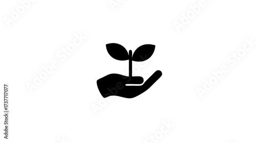 Human hand gently holding a small plant sprout, symbolizing growth, nature care, environmental protection, and sustainability icon
