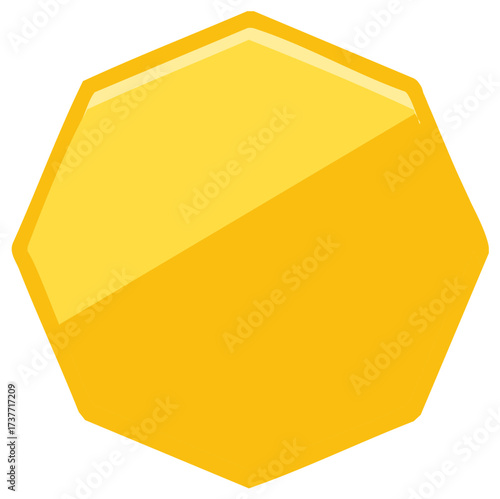 Yellow octagon shape with a shiny, 3D appearance and slight gradient for graphic design.