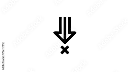 Black failed download error icon with downward arrow and cross symbol on a white background, indicating digital data transfer issues or corrupted file.