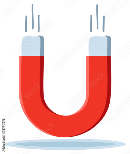 Cartoon U Shaped Red Magnet with Magnetic Field Lines Simple Vector Illustration