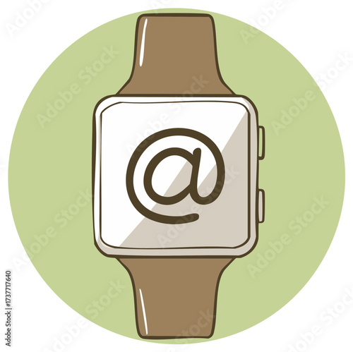 Digital smart watch icon displays at symbol for email notification and communication